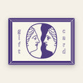Unseen Worlds gift card with the twin-face logo in purple on cream inside a purple frame