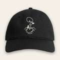 Black Unseen Worlds Mystery Logo cap with the white embroidered swimmer line drawing on the front