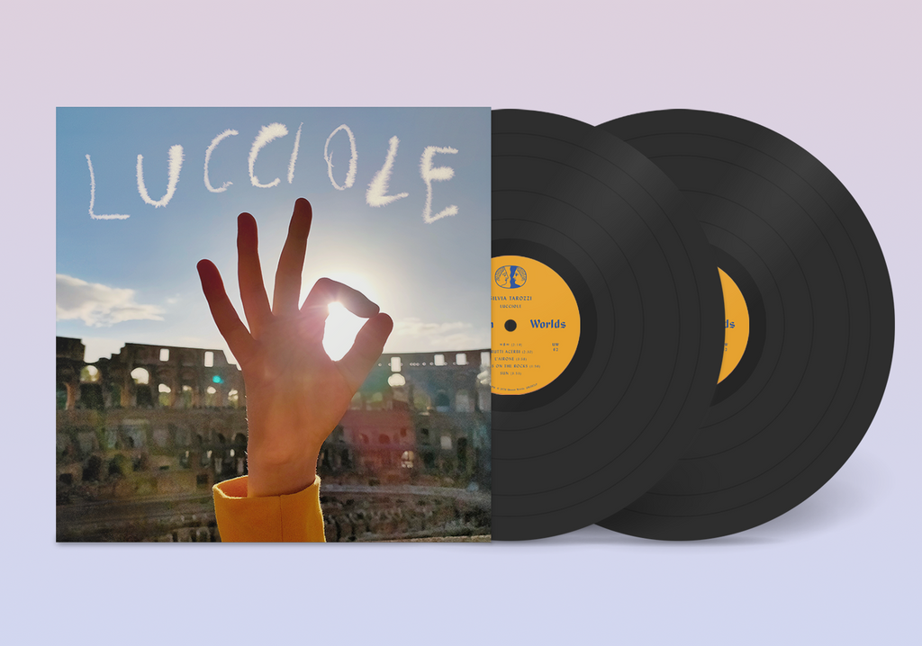 Double LP vinyl for Silvia Tarozzi - Lucciole, showing two black records alongside the sunlit Colosseum photograph cover