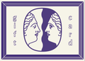 Unseen Worlds gift card with the label's twin-face logo in purple on a cream background with a decorative border
