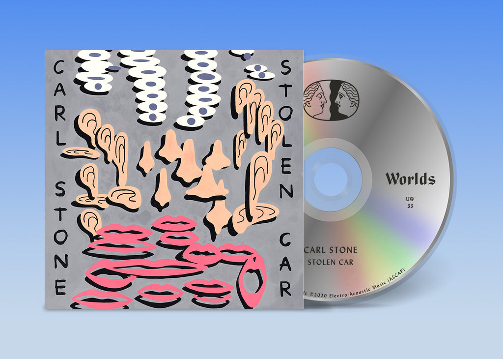 CD for Carl Stone - Stolen Car, showing the disc and cover sleeve with pop art illustration