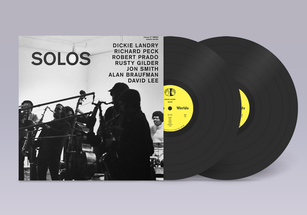 Double LP vinyl for Dickie Landry - Solos, showing two black records alongside the black-and-white photograph cover